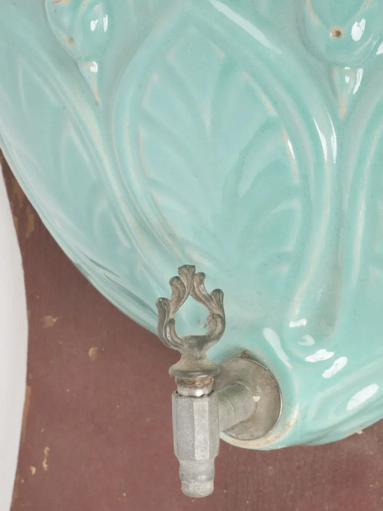 Late 19th-Century Turquoise Majolica Faience Water Fountain 43"