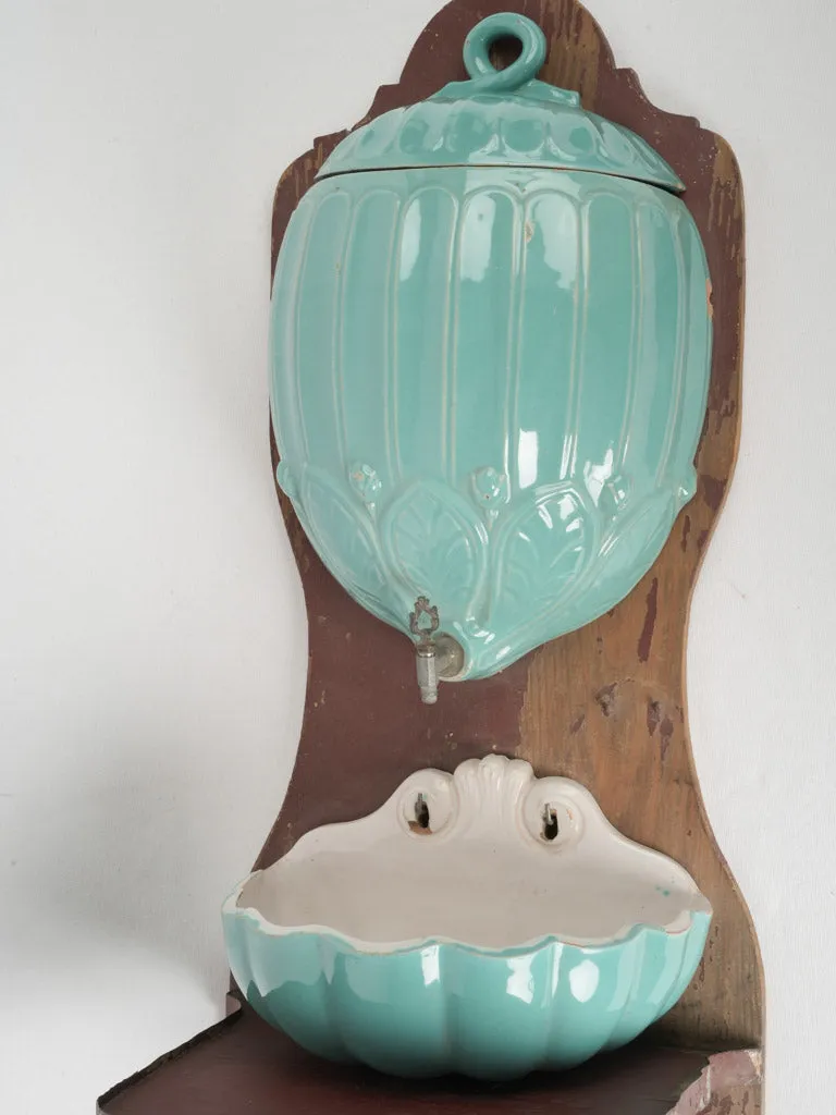 Late 19th-Century Turquoise Majolica Faience Water Fountain 43"