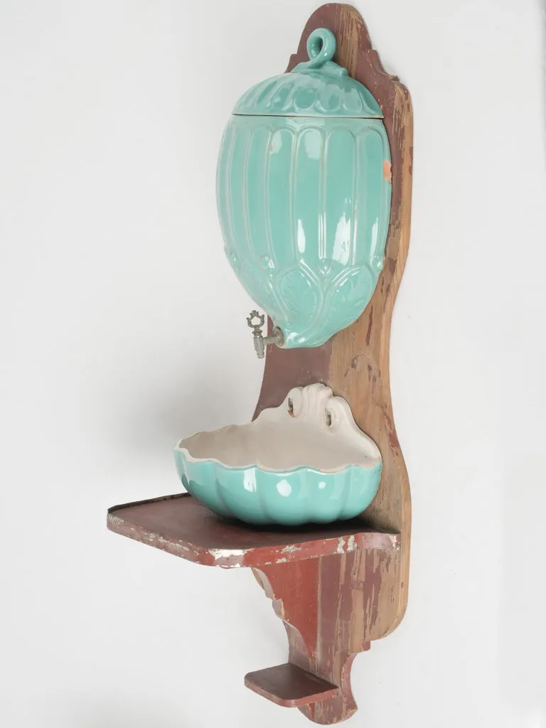 Late 19th-Century Turquoise Majolica Faience Water Fountain 43"