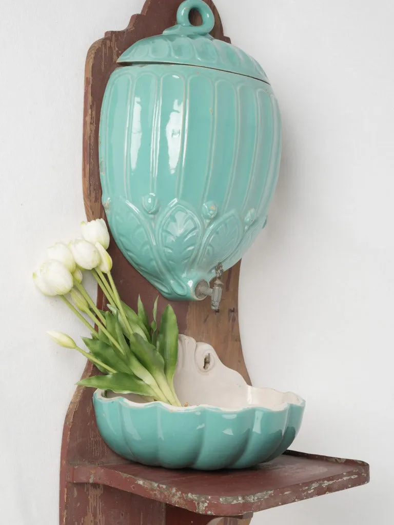 Late 19th-Century Turquoise Majolica Faience Water Fountain 43"