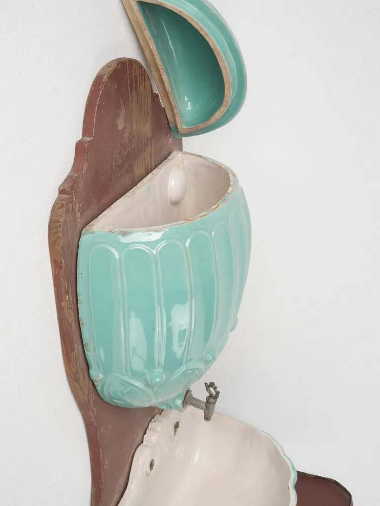 Late 19th-Century Turquoise Majolica Faience Water Fountain 43"