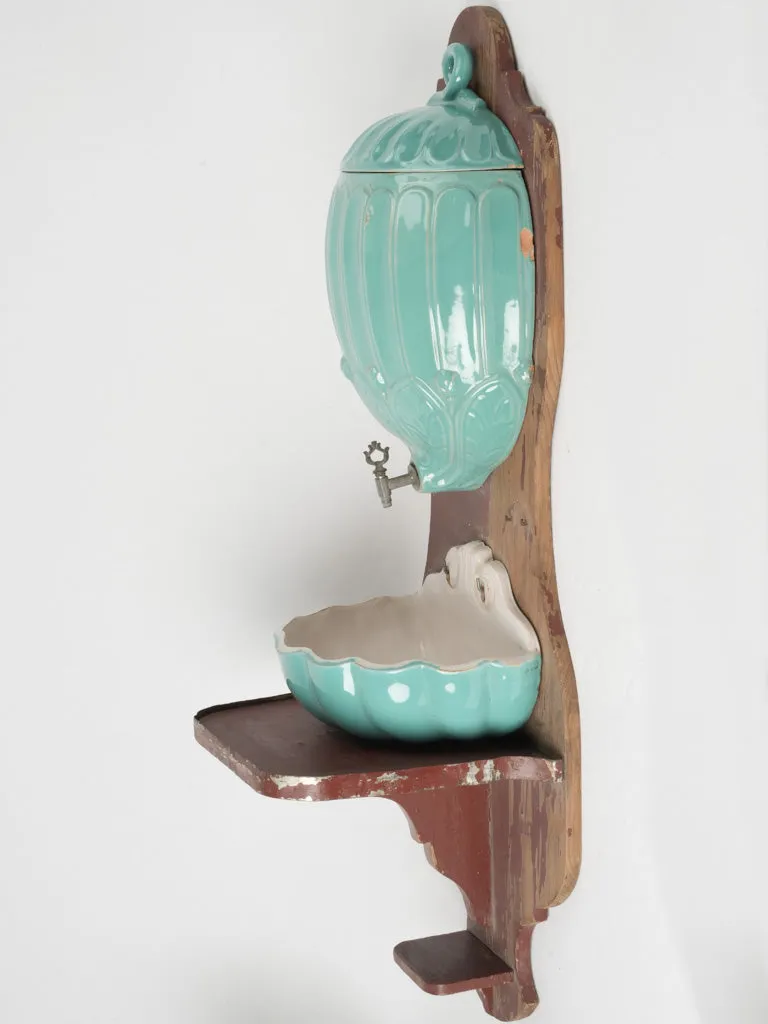 Late 19th-Century Turquoise Majolica Faience Water Fountain 43"