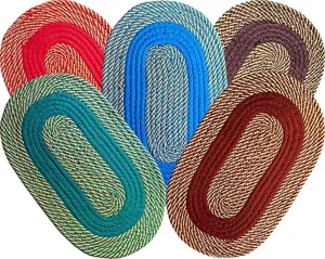 M-TEXITO Cotton Door Mat Reversible Striped Multicolor Cotton Blend Heavy Door Mat Bath Mat Combo for Home Decor Oval Shape Door Mat (Multicolor, 33 x 55 cm) Set of 5