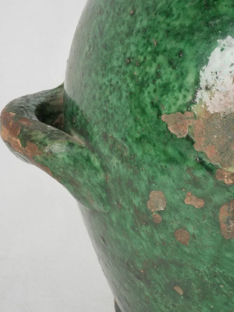 Magnificent 19th-Century Green Terracotta Conscience Jug w/ 4 Handles 14½"