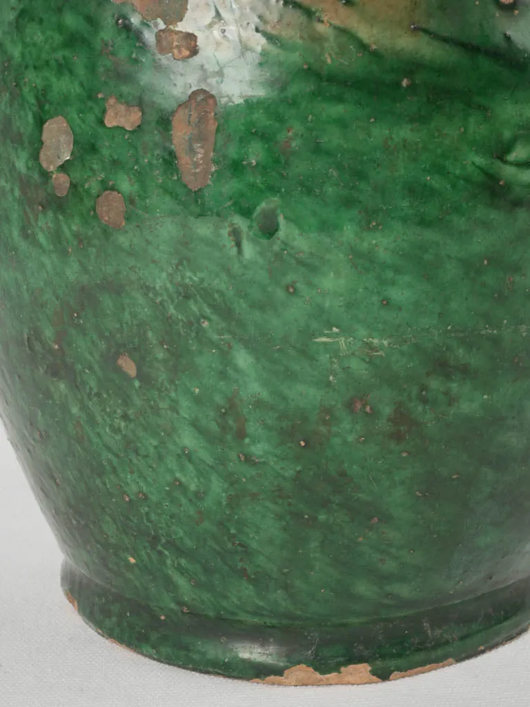 Magnificent 19th-Century Green Terracotta Conscience Jug w/ 4 Handles 14½"
