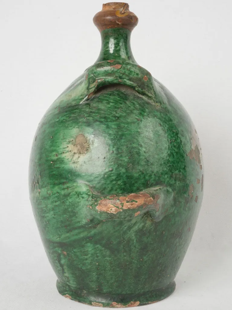 Magnificent 19th-Century Green Terracotta Conscience Jug w/ 4 Handles 14½"