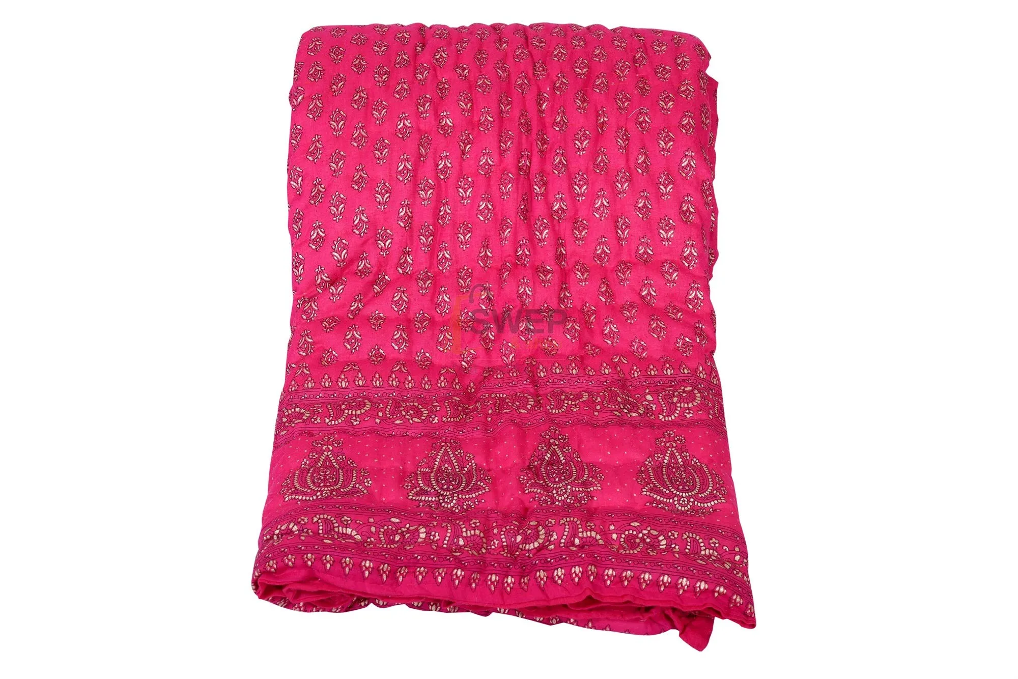 Namaste India Rajasthani Cotton Single Bed Soft Jaipuri AC Quilt/Razai Floral Print (Size 55 X 85 inch Stitch Including) Pink