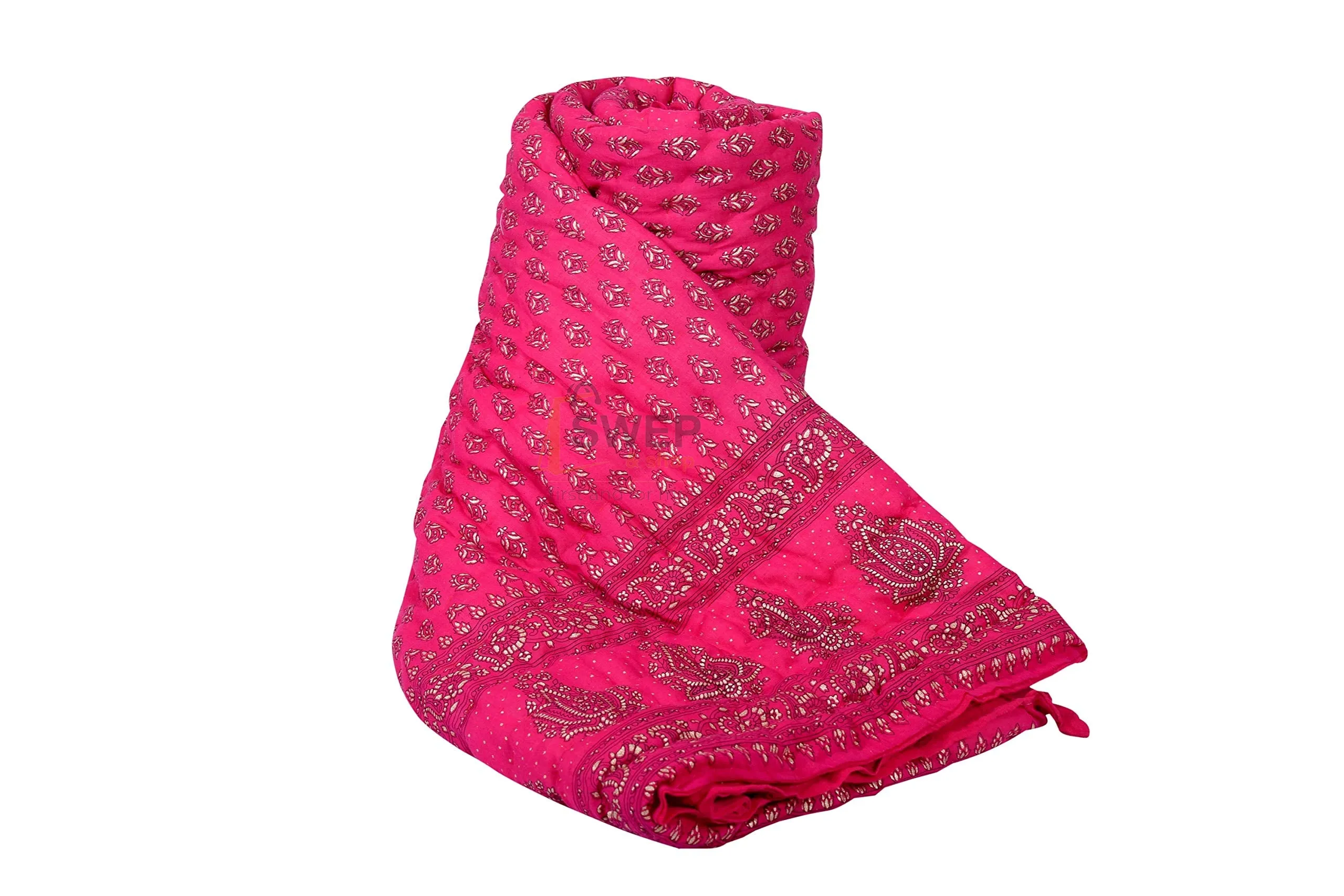 Namaste India Rajasthani Cotton Single Bed Soft Jaipuri AC Quilt/Razai Floral Print (Size 55 X 85 inch Stitch Including) Pink
