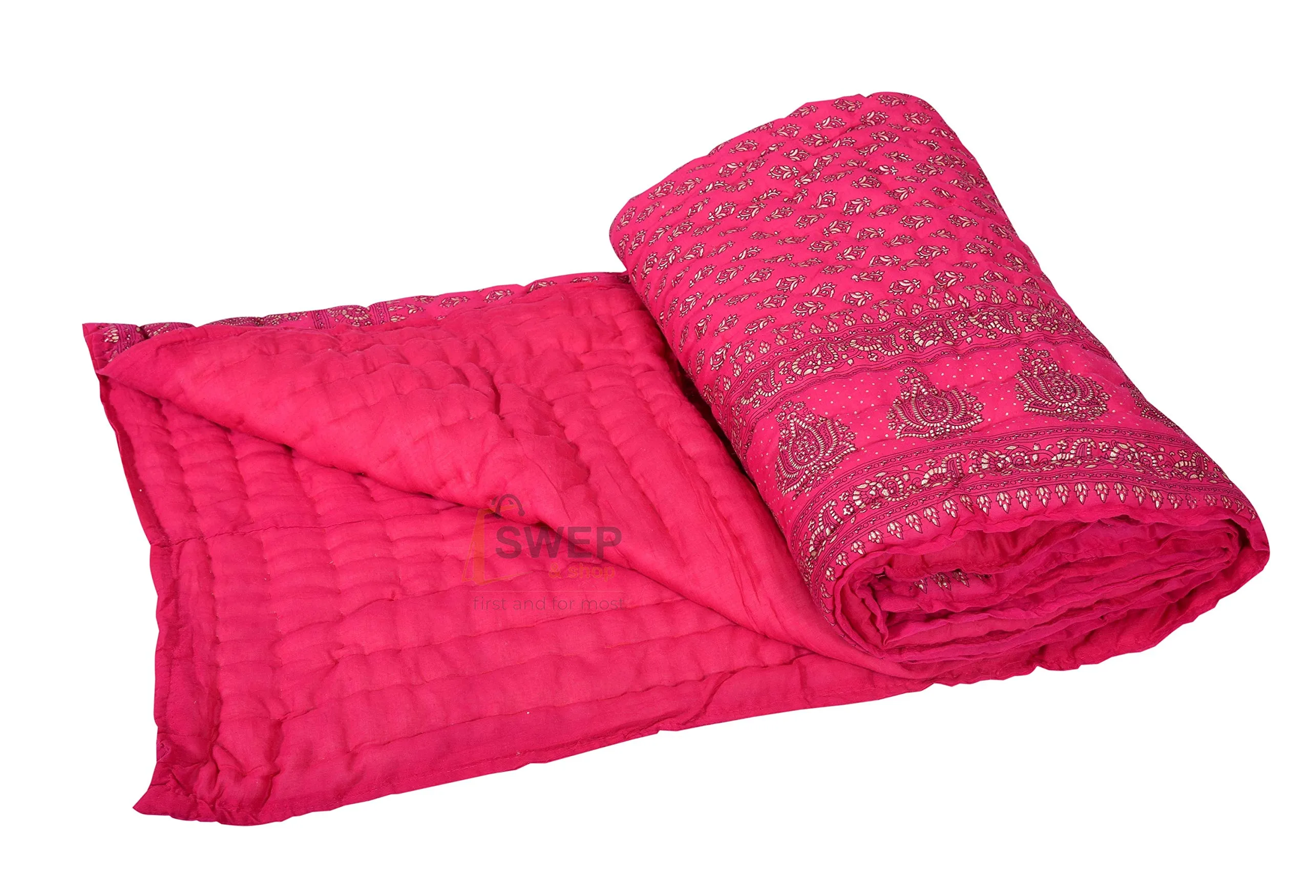 Namaste India Rajasthani Cotton Single Bed Soft Jaipuri AC Quilt/Razai Floral Print (Size 55 X 85 inch Stitch Including) Pink