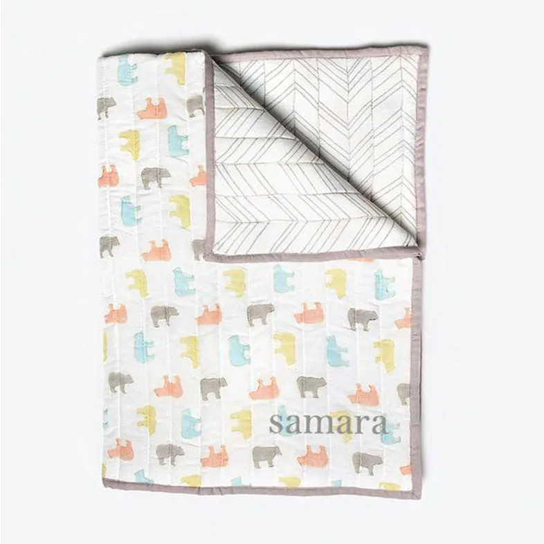 Organic Quilted Blanket <br> Multi-Colour Bear<br><span style="font-size: 10px;">Can be Personalised</span>