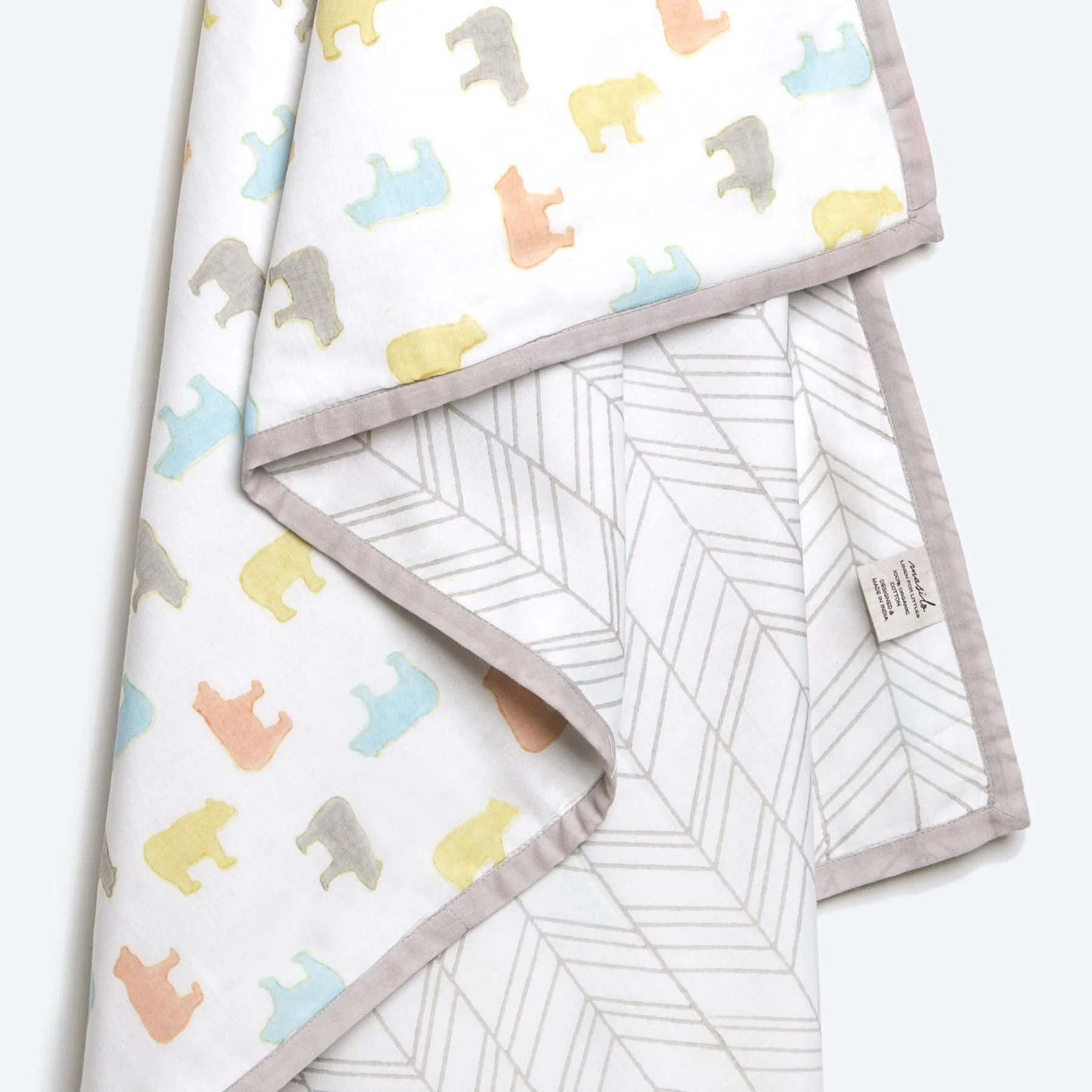 Organic Quilted Blanket <br> Multi-Colour Bear<br><span style="font-size: 10px;">Can be Personalised</span>