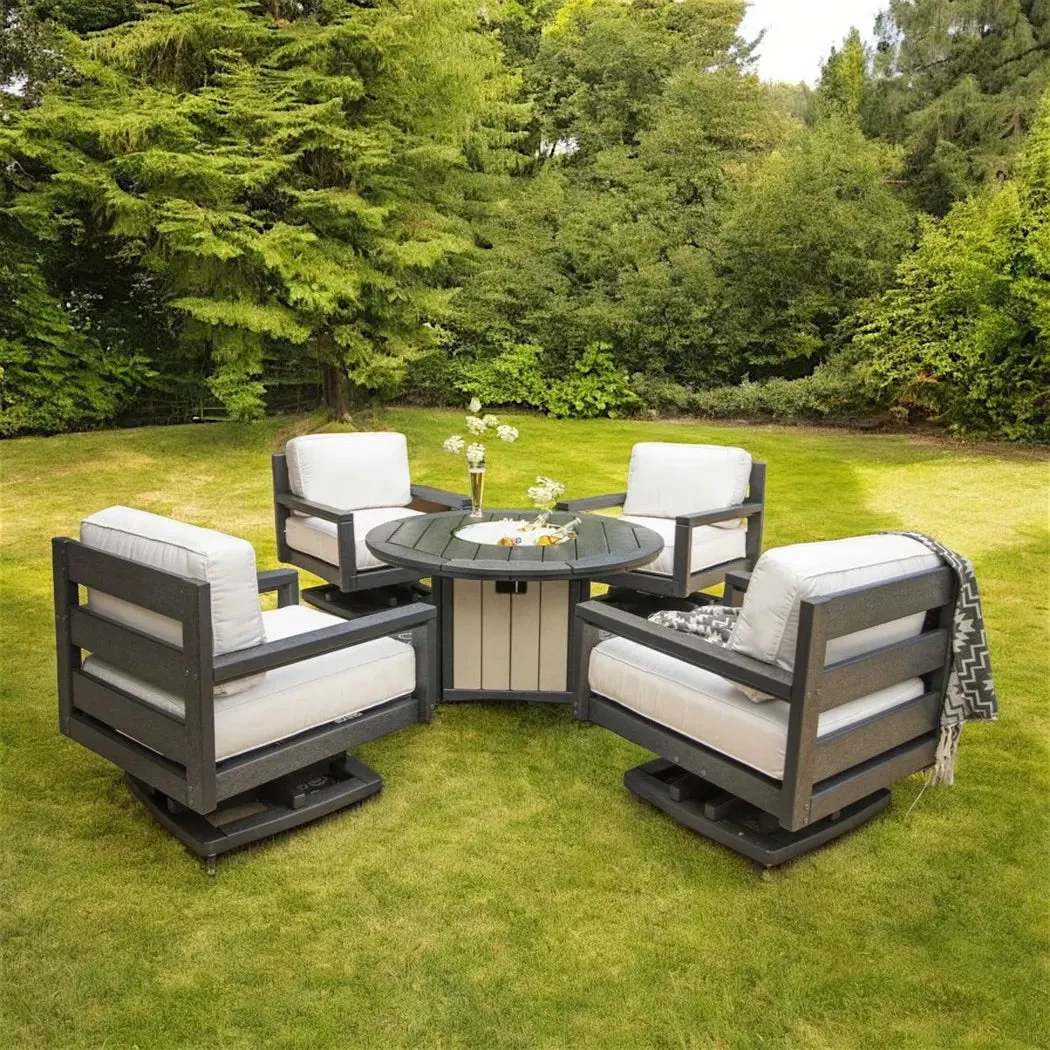 Palm Beach Poly Lumber Fire Pit Table Set With Club Chairs