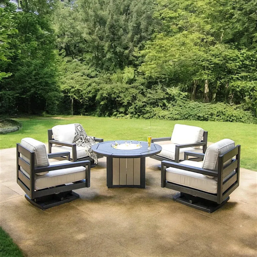 Palm Beach Poly Lumber Fire Pit Table Set With Club Chairs