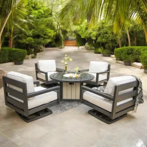 Palm Beach Poly Lumber Fire Pit Table Set With Club Chairs