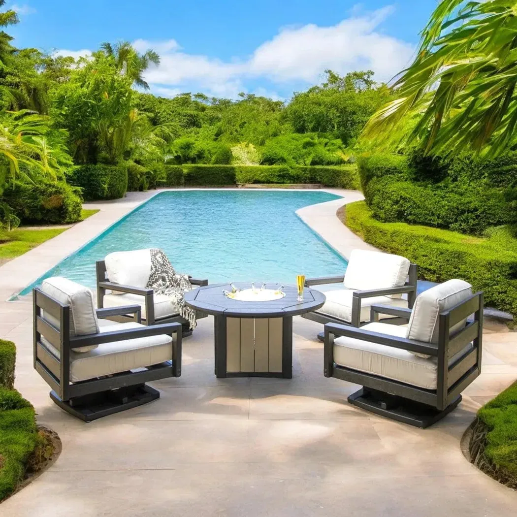 Palm Beach Poly Lumber Fire Pit Table Set With Club Chairs