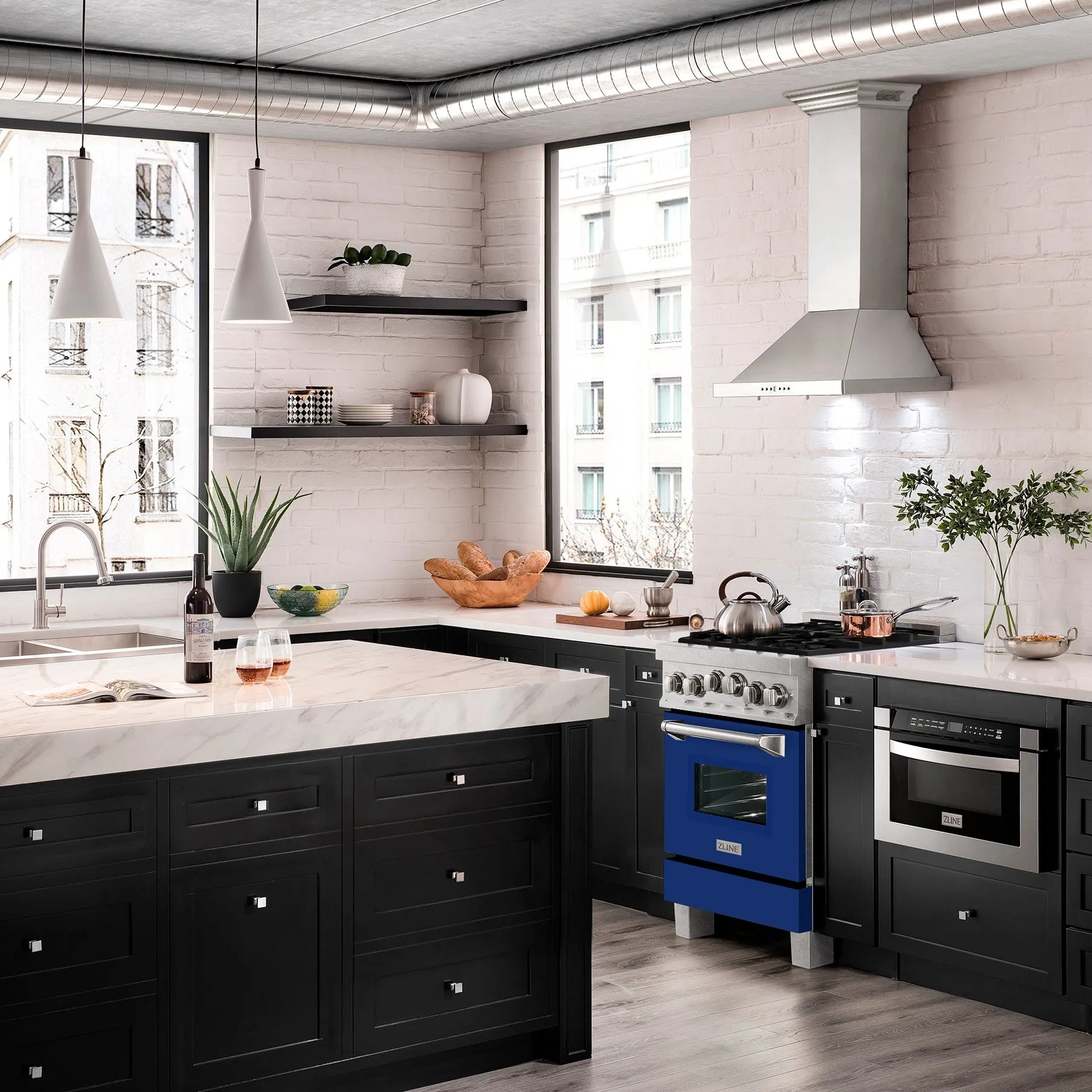 ZLINE 24" 2.8 cu. ft. Range with Gas Stove and Gas Oven in Stainless with Blue Gloss Door (RG-BG-24)