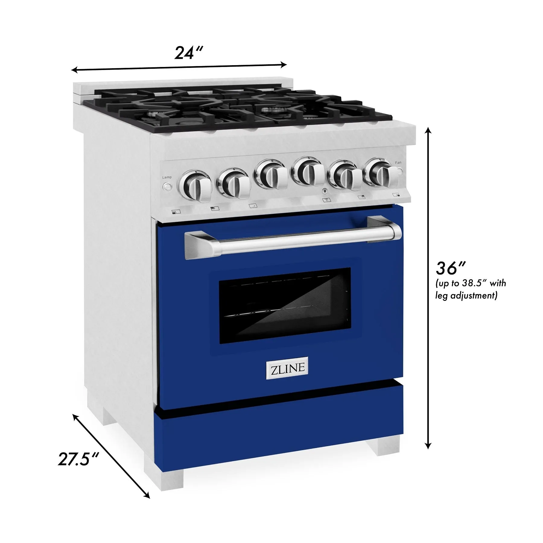ZLINE 24" 2.8 cu. ft. Range with Gas Stove and Gas Oven in Stainless with Blue Gloss Door (RG-BG-24)