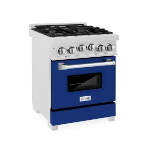 ZLINE 24" 2.8 cu. ft. Range with Gas Stove and Gas Oven in Stainless with Blue Gloss Door (RG-BG-24)