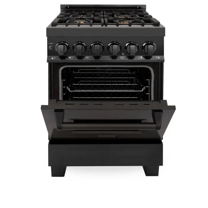 ZLINE 24" Black Stainless 2.8 Cu.Ft. 4 Gas Brass Burner/Electric Oven Range (RAB-BR-24)