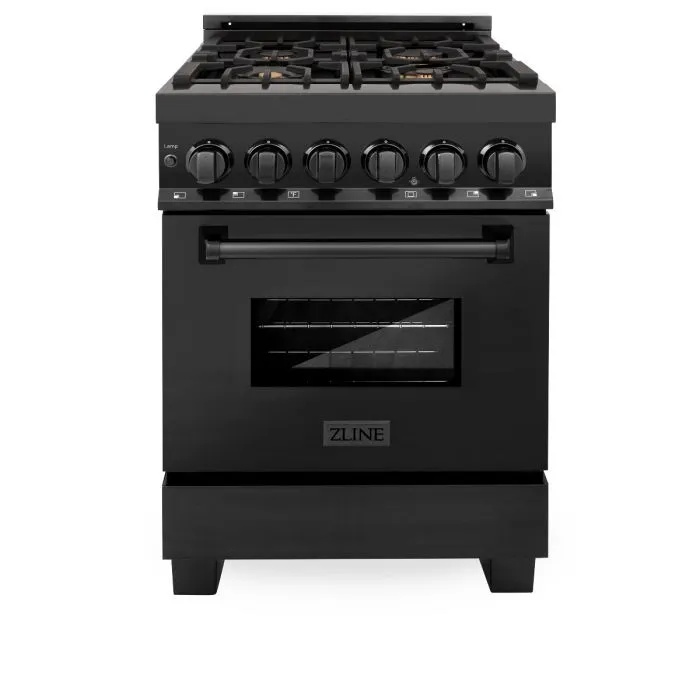 ZLINE 24" Black Stainless 2.8 Cu.Ft. 4 Gas Brass Burner/Electric Oven Range (RAB-BR-24)