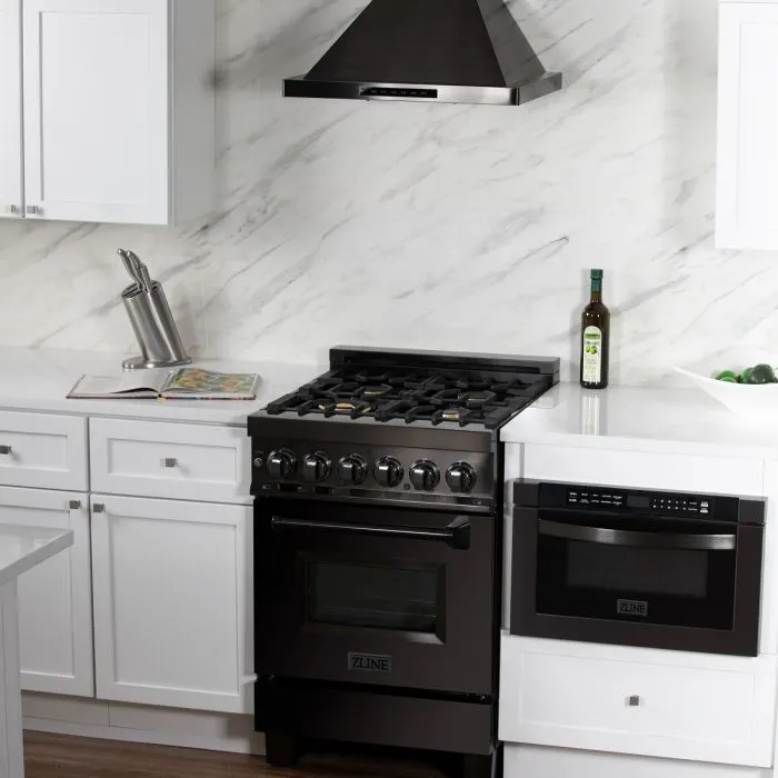 ZLINE 24" Black Stainless 2.8 Cu.Ft. 4 Gas Brass Burner/Electric Oven Range (RAB-BR-24)