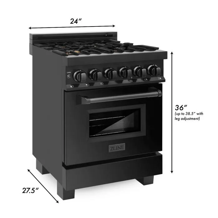 ZLINE 24" Black Stainless 2.8 Cu.Ft. 4 Gas Brass Burner/Electric Oven Range (RAB-BR-24)