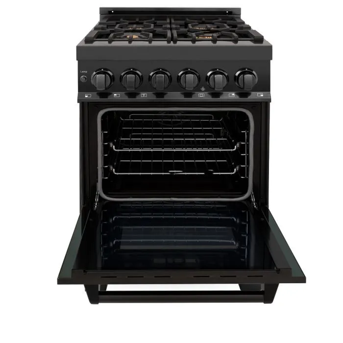 ZLINE 24" Black Stainless 2.8 Cu.Ft. 4 Gas Brass Burner/Electric Oven Range (RAB-BR-24)