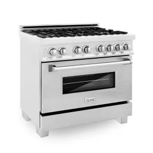 ZLINE 36 IN. Professional Dual Fuel Range in Snow Stainless with Snow Stainless Door (RAS-SN-36)