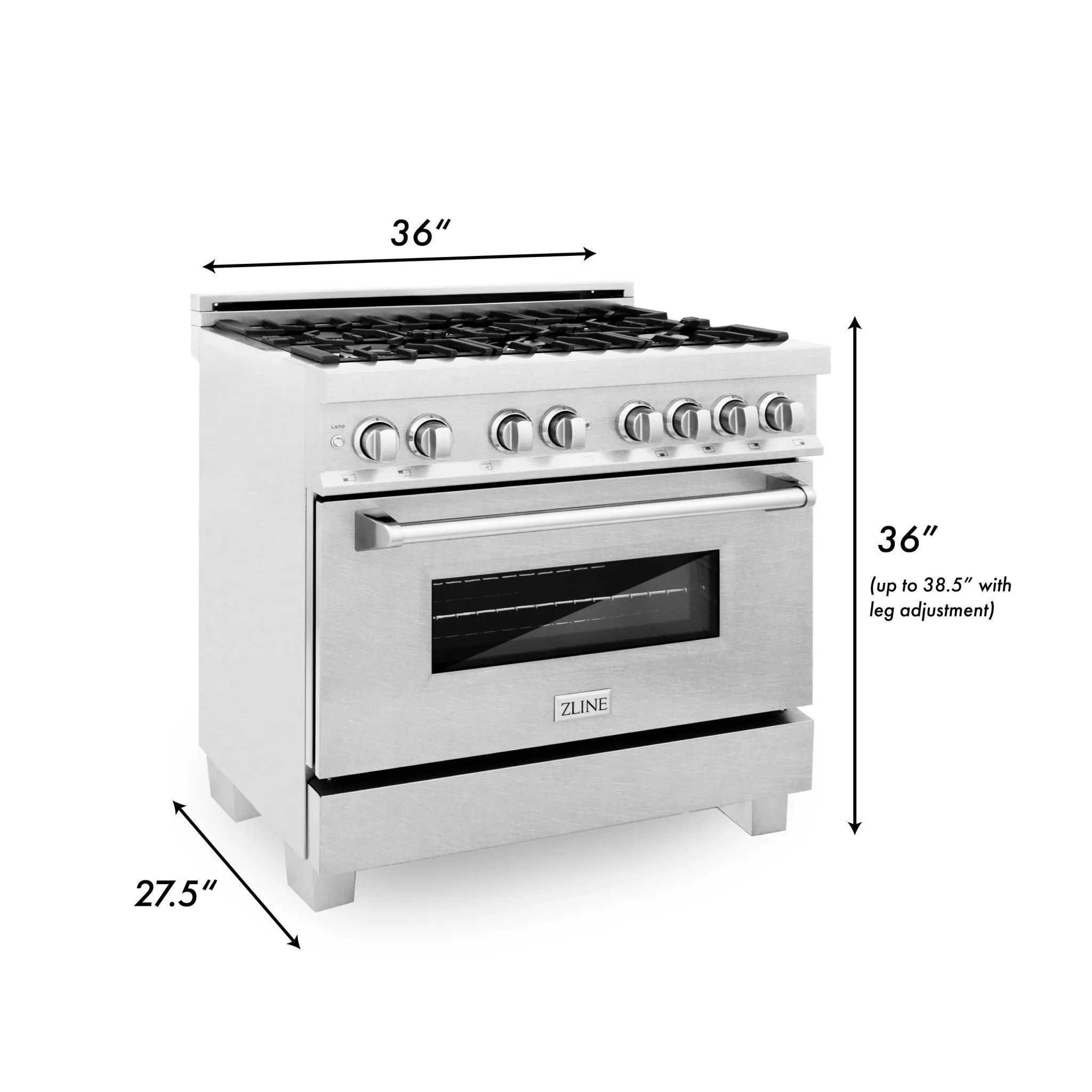 ZLINE 36 IN. Professional Dual Fuel Range in Snow Stainless with Snow Stainless Door (RAS-SN-36)