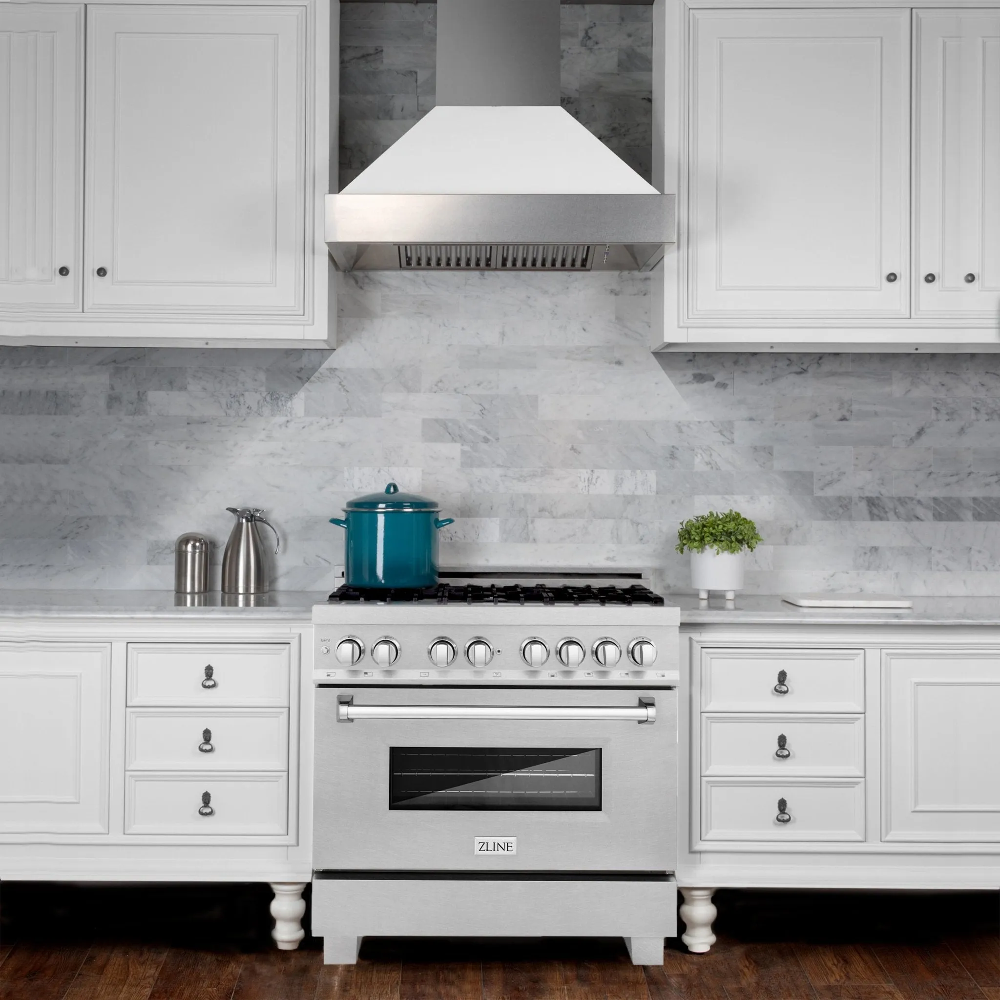 ZLINE 36 IN. Professional Dual Fuel Range in Snow Stainless with Snow Stainless Door (RAS-SN-36)