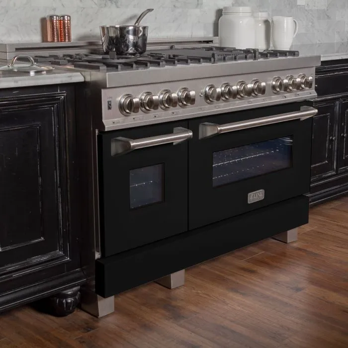 ZLINE 48 IN. Professional Dual Fuel Range in Snow Stainless with Black Matte Door (RAS-BLM-48)