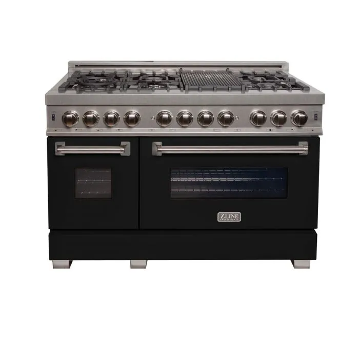 ZLINE 48 IN. Professional Dual Fuel Range in Snow Stainless with Black Matte Door (RAS-BLM-48)