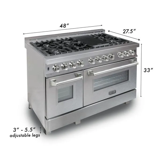ZLINE 48 IN. Professional Dual Fuel Range in Snow Stainless with Black Matte Door (RAS-BLM-48)