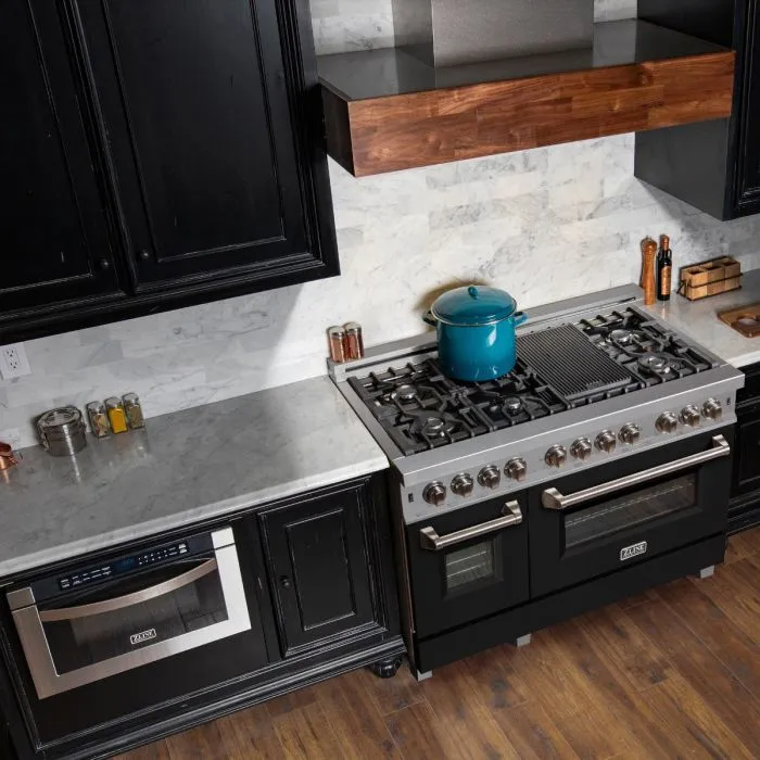 ZLINE 48 IN. Professional Dual Fuel Range in Snow Stainless with Black Matte Door (RAS-BLM-48)