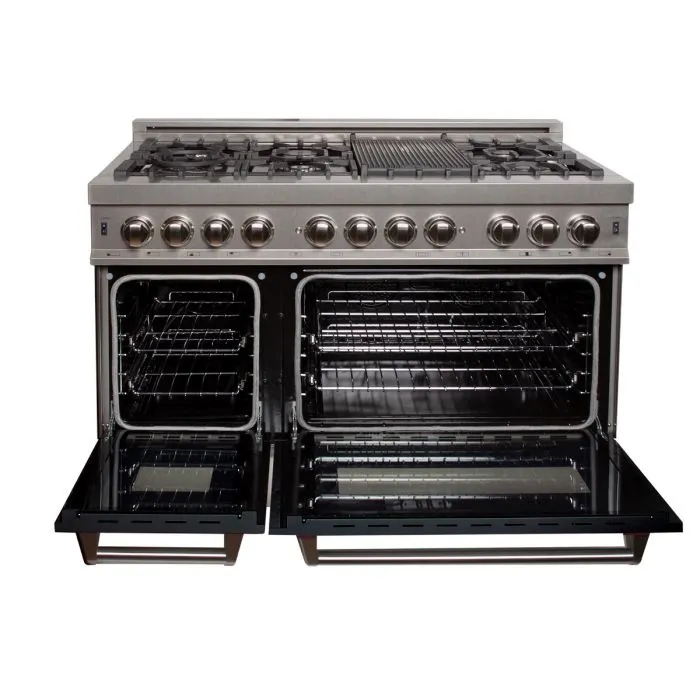 ZLINE 48 IN. Professional Dual Fuel Range in Snow Stainless with Black Matte Door (RAS-BLM-48)