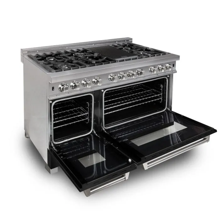 ZLINE 48 IN. Professional Dual Fuel Range in Snow Stainless with Black Matte Door (RAS-BLM-48)
