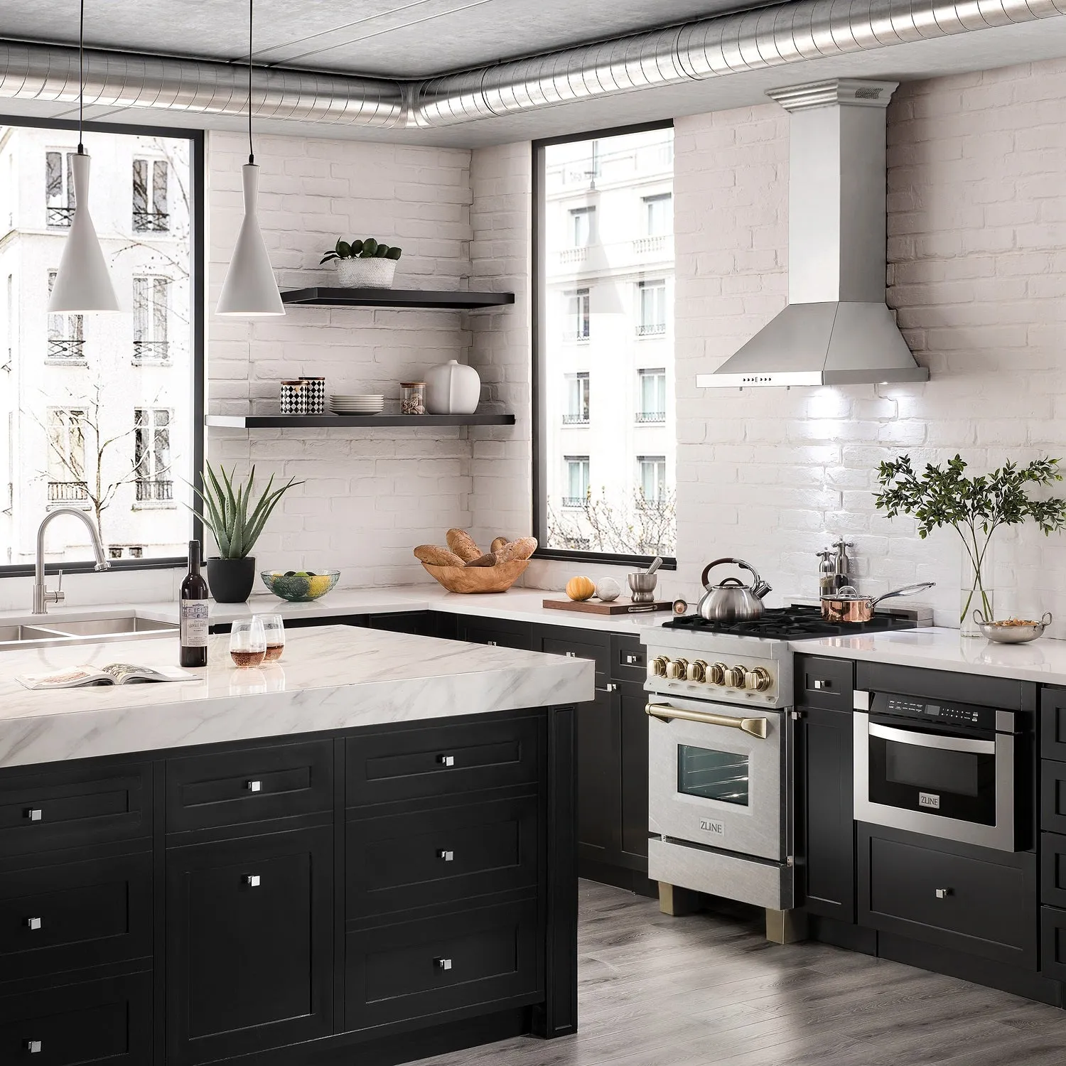 ZLINE Autograph Edition 24" 2.8 cu. ft. Dual Fuel Range in DuraSnow® Stainless Steel with Gold Accents