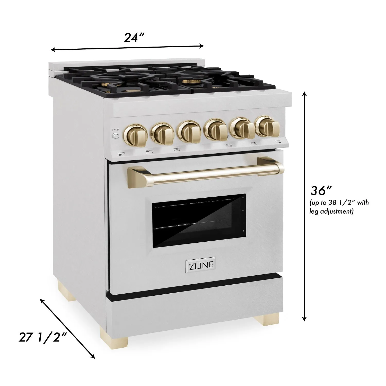 ZLINE Autograph Edition 24" 2.8 cu. ft. Dual Fuel Range in DuraSnow® Stainless Steel with Gold Accents