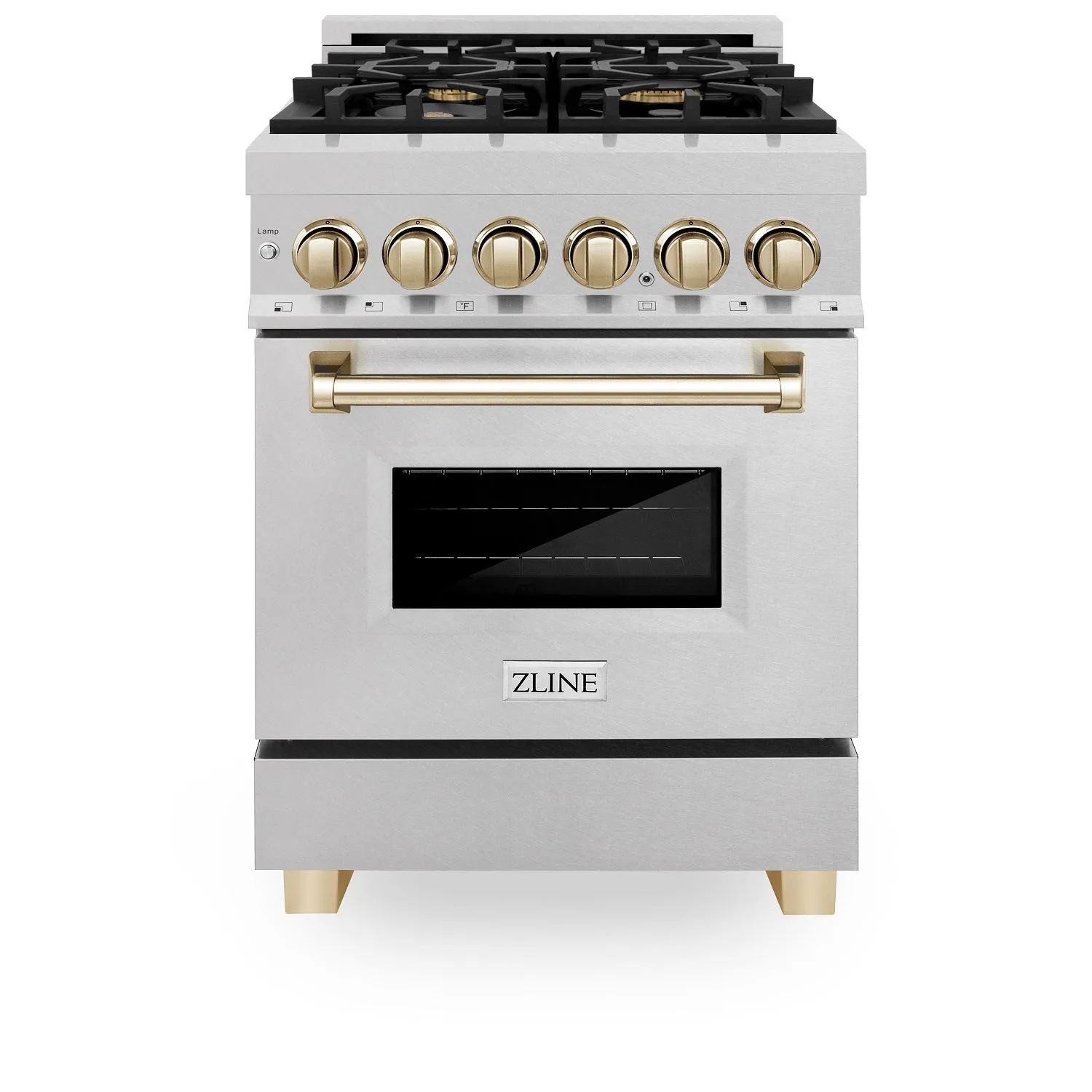 ZLINE Autograph Edition 24" 2.8 cu. ft. Dual Fuel Range in DuraSnow® Stainless Steel with Gold Accents