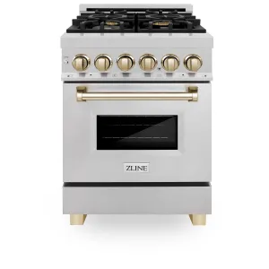 ZLINE Autograph Edition 24" 2.8 cu. ft. Dual Fuel Range in DuraSnow® Stainless Steel with Gold Accents