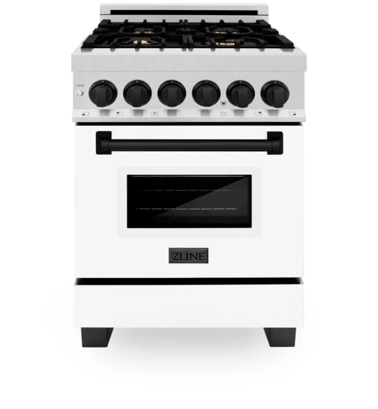 ZLINE Autograph Edition 24" 2.8 cu. ft. Dual Fuel Range in DuraSnow® Stainless Steel with White Matte Door and Matte Black Accents