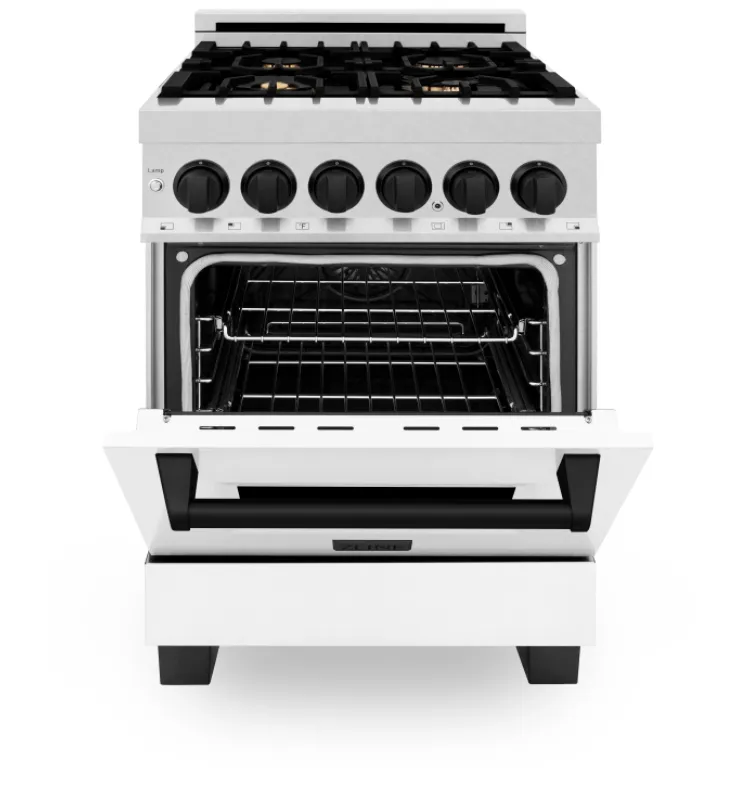 ZLINE Autograph Edition 24" 2.8 cu. ft. Dual Fuel Range in DuraSnow® Stainless Steel with White Matte Door and Matte Black Accents