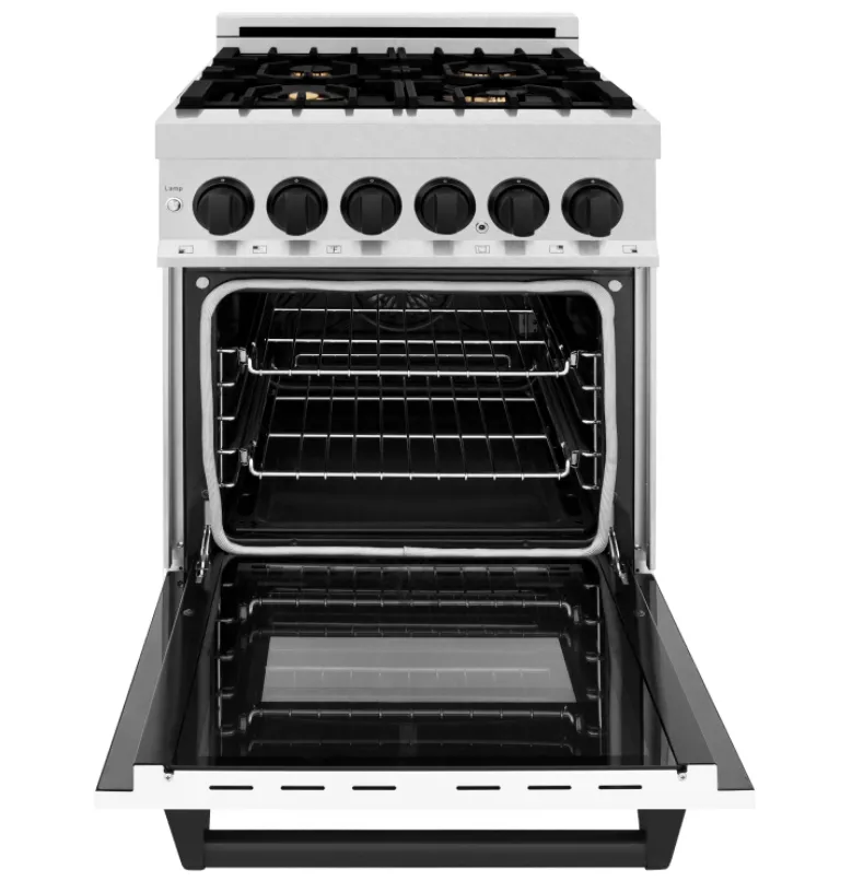 ZLINE Autograph Edition 24" 2.8 cu. ft. Dual Fuel Range in DuraSnow® Stainless Steel with White Matte Door and Matte Black Accents